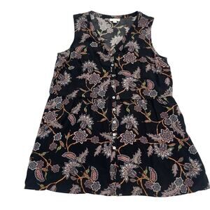 J. Jill Blouse Petite Small Black Sleeveless Top Floral Lightweight
